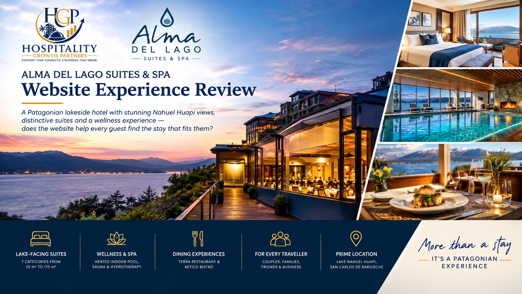 Hero Image Alt Text: Alma del Lago Suites & Spa overlooking Lake Nahuel Huapi in Bariloche, Argentina — HGP Website Experience Review