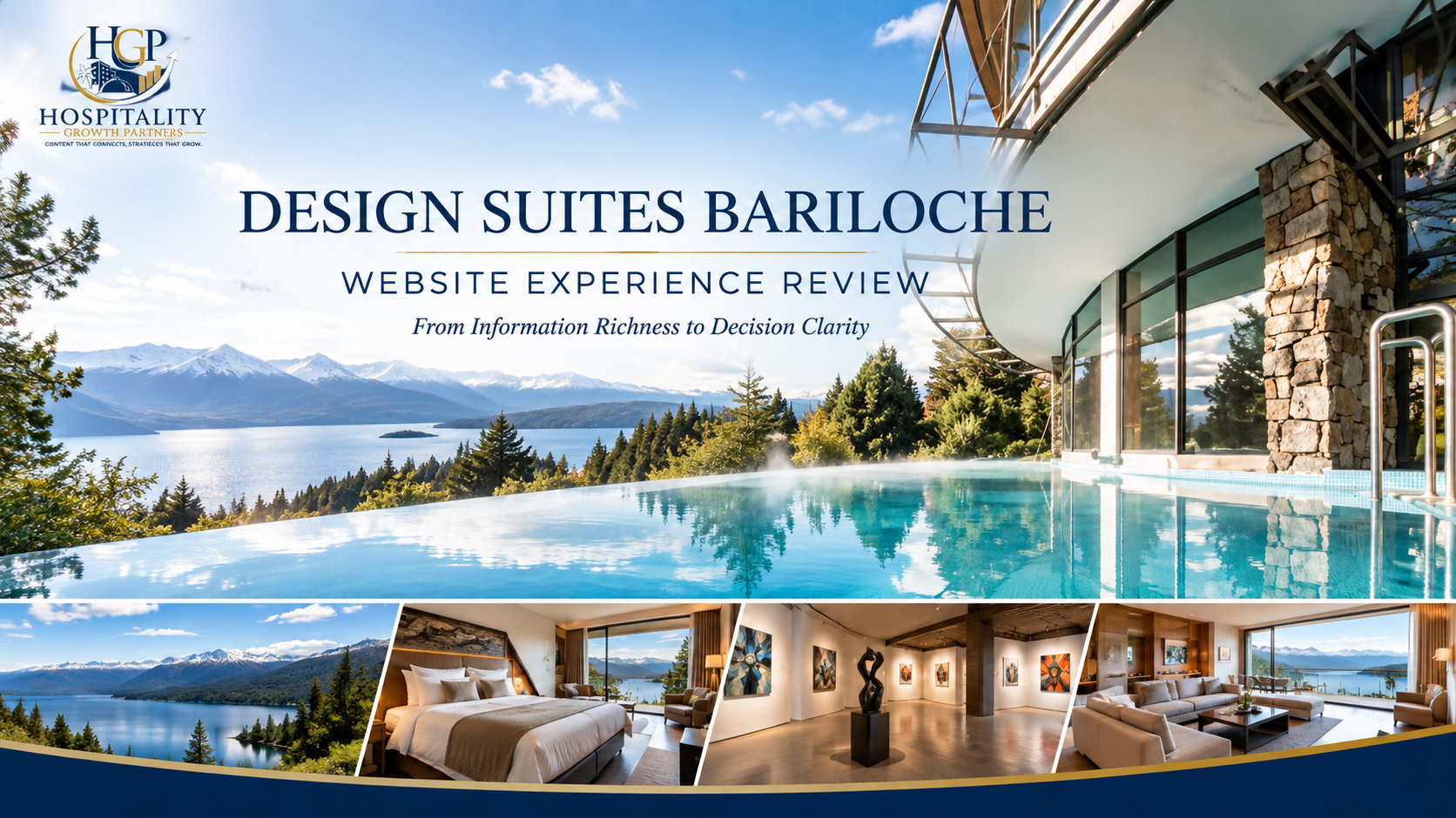 Design Suites Bariloche heated pool and lake view — HGP Website Experience Review
