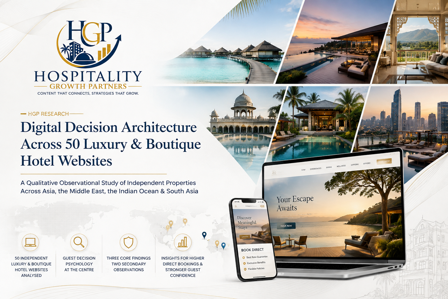 Hospitality Growth Partners research on digital decision architecture across 50 luxury and boutique hotel websites