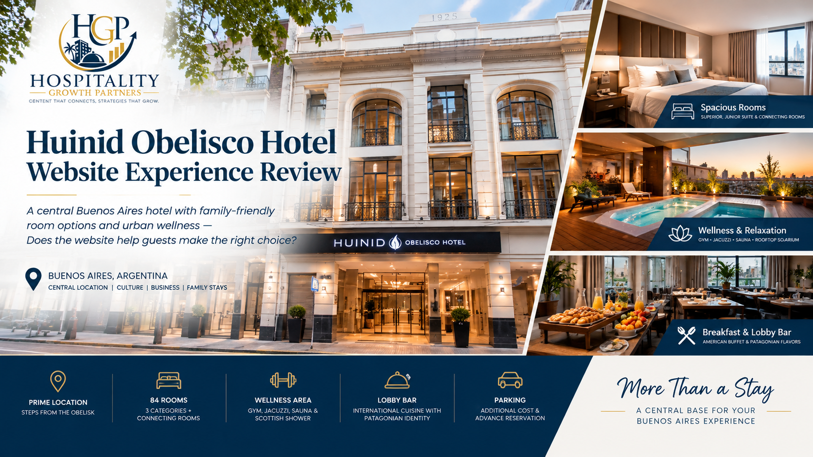 “Huinid Obelisco Hotel in Buenos Aires featured in a Hospitality Growth Partners website experience review.”