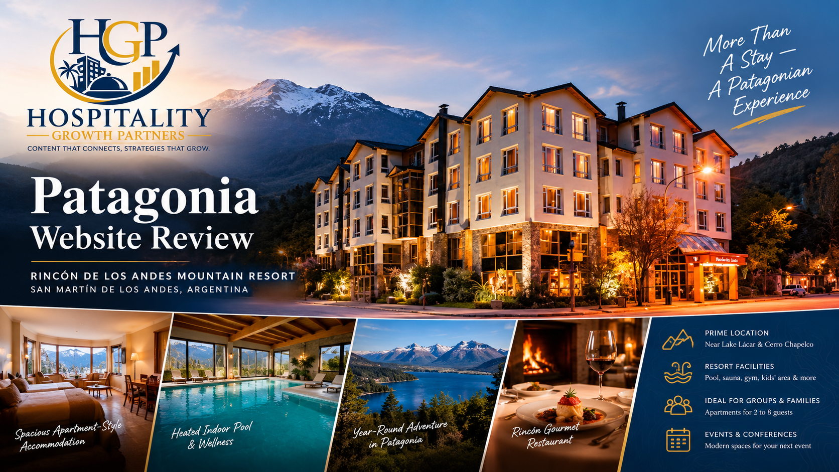 Patagonia Plaza Hotel in San Martín de los Andes, Argentina, featured in a Hospitality Growth Partners website experience review.