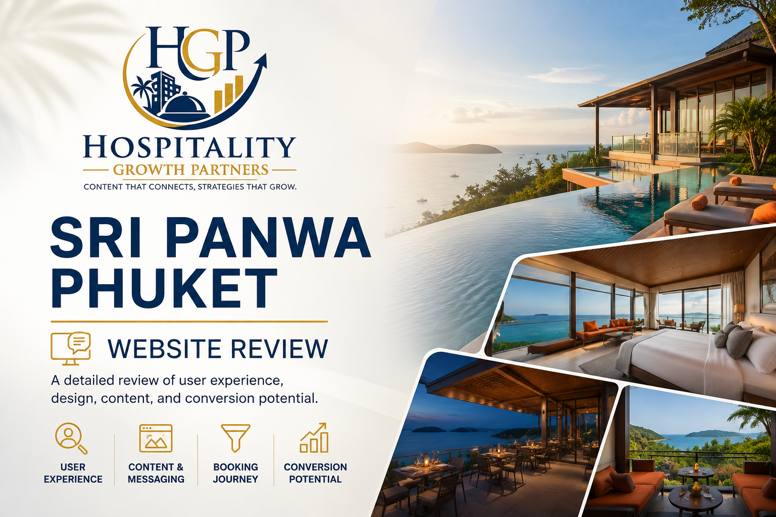 Sri Panwa Phuket website review by Hospitality Growth Partners showing luxury resort experience, website design and conversion analysis
