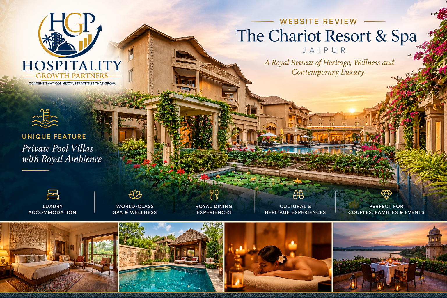 The Chariot Resort & Spa in Puri, Odisha, featured in a Hospitality Growth Partners website experience review focused on coastal accommodation, resort facilities and guest decision support.