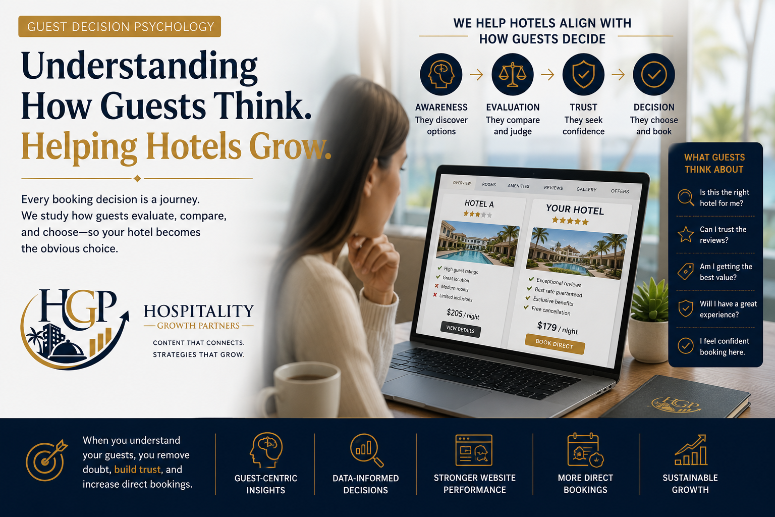"Guest decision psychology insights explaining how perception, trust, confidence, clarity, and emotion influence hotel booking decisions."