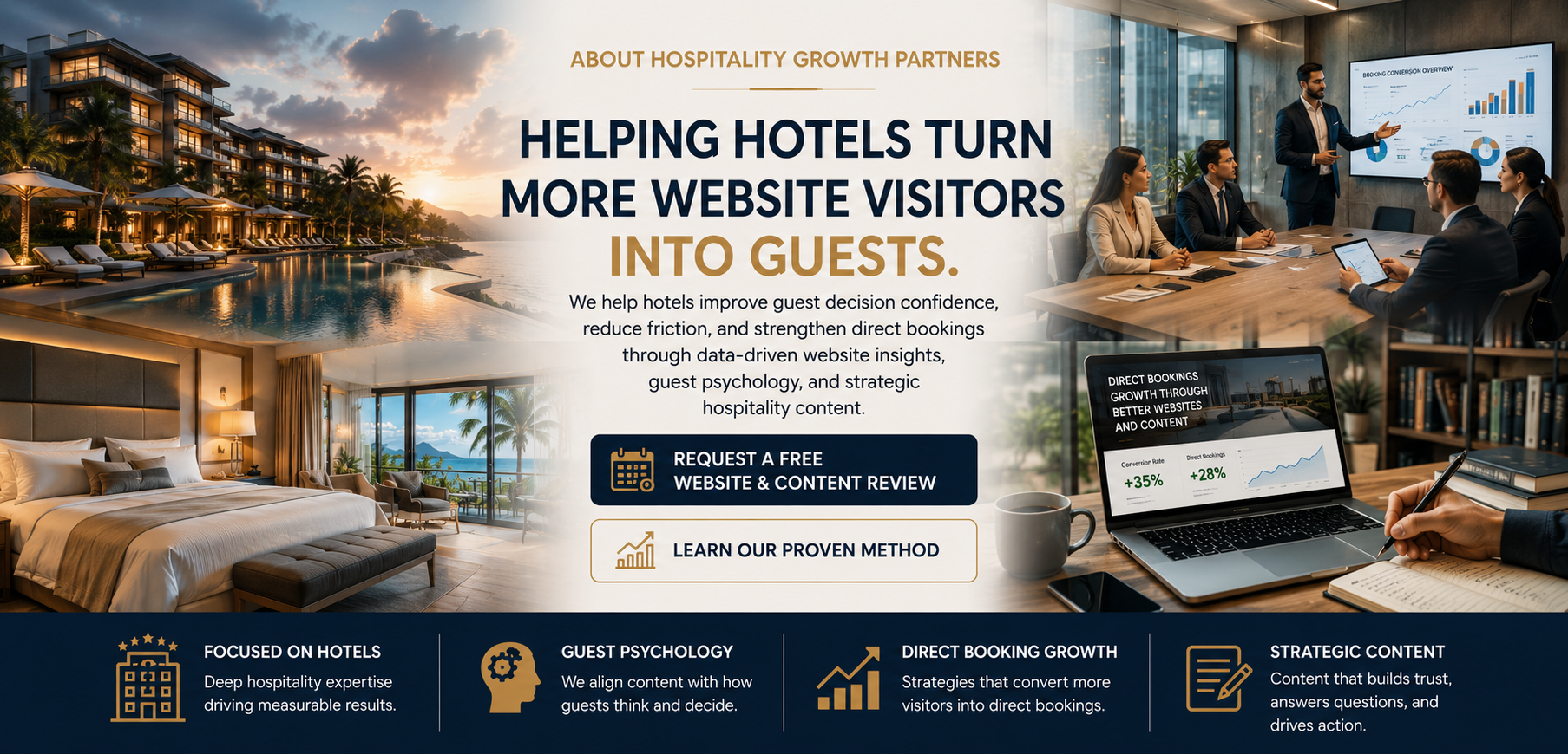 "About Hospitality Growth Partners, a hospitality consulting firm helping hotels improve direct bookings, website conversion, guest confidence, and long-term growth."