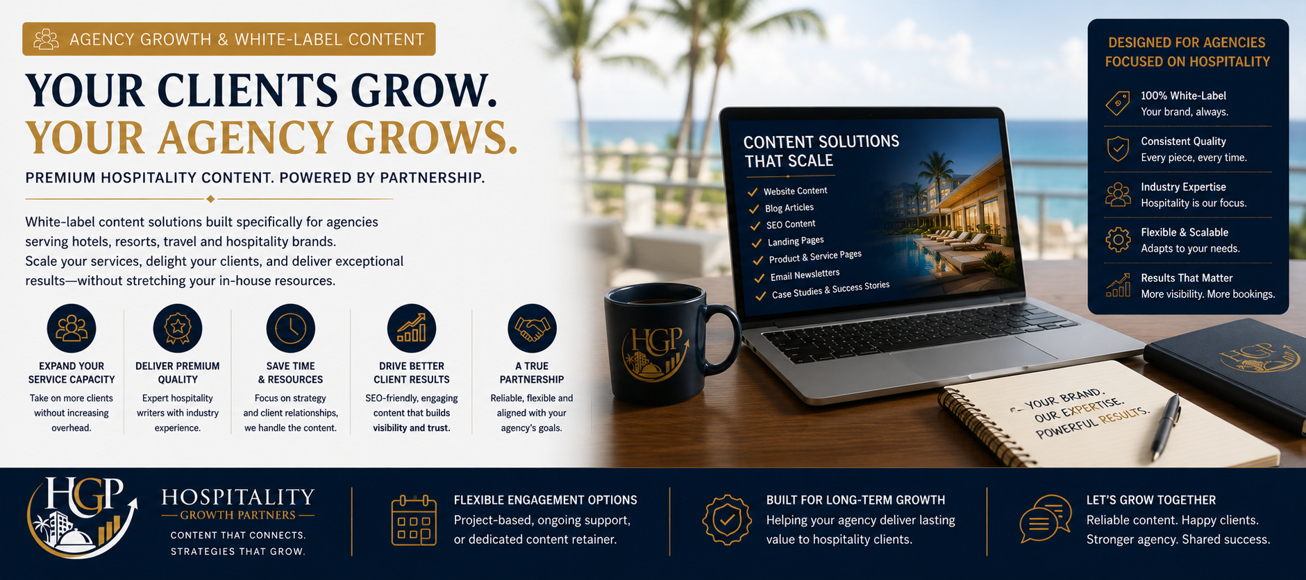 "Agency growth and white-label content insights helping agencies scale operations, expand service capacity, improve client retention, and support sustainable business growth."